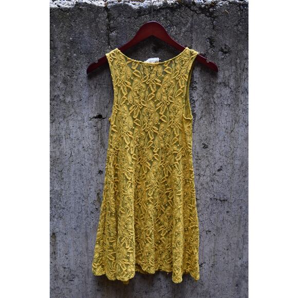 Free People Mustard Yellow Floral Lace Sleeveless Dress – Size M - Picture 2 of 4